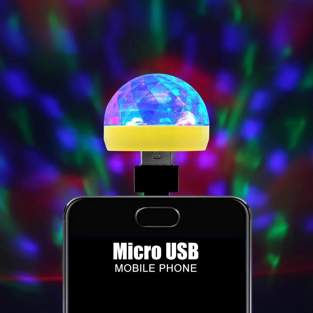 1pcs Micro USB RGB LED Stage Light Bulb Sound Control For Club DJ Disco Party Music Magic Ball Lamp Effect Projector