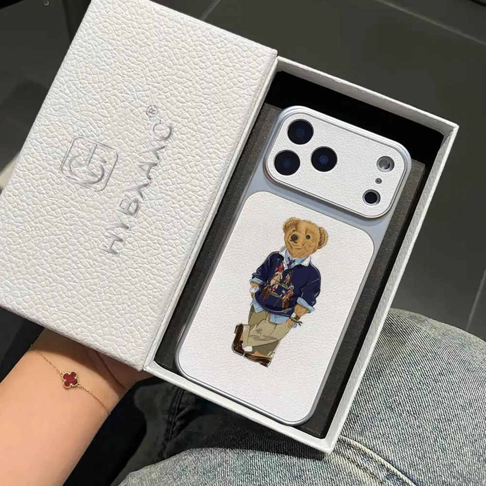 Cute bear Phone Case Electroplated silver lambskin Shell FOR IPhone 17 16 15 14 12 17Pro 15 16 Plus 13 11 Pro MAX Cover