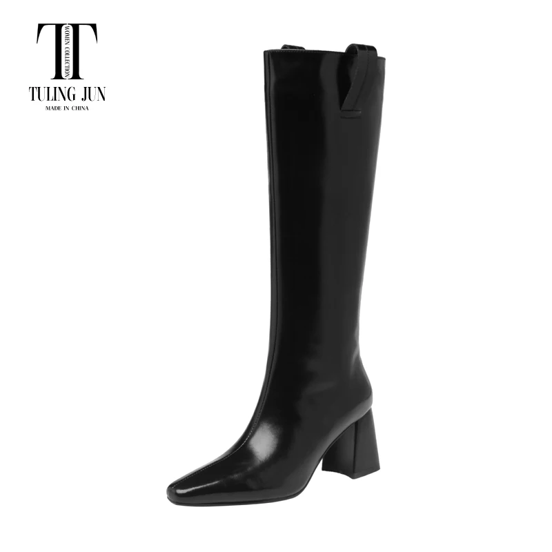 

TULING JUN 2023 Winter Women Mature Solid Color Knee-High Boots High Heels Square Head Concise Shoes For Female T-D-2263