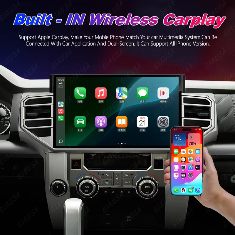 14.6 بوصة أندرويد 13 CarPLay لتويوتا تندرا سيكويا 2014 2015 2016 2017 2018 2019 2020- 2024 سيارة لتحديد المواقع شاشة راديو الوسائط المتعددة