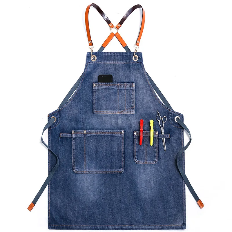 New Adults Apron Adjustable Housekeeping Denim Apron Cooking Kitchen for Women Men Restaurant Coffee Milk Tea Shop Work Clothes