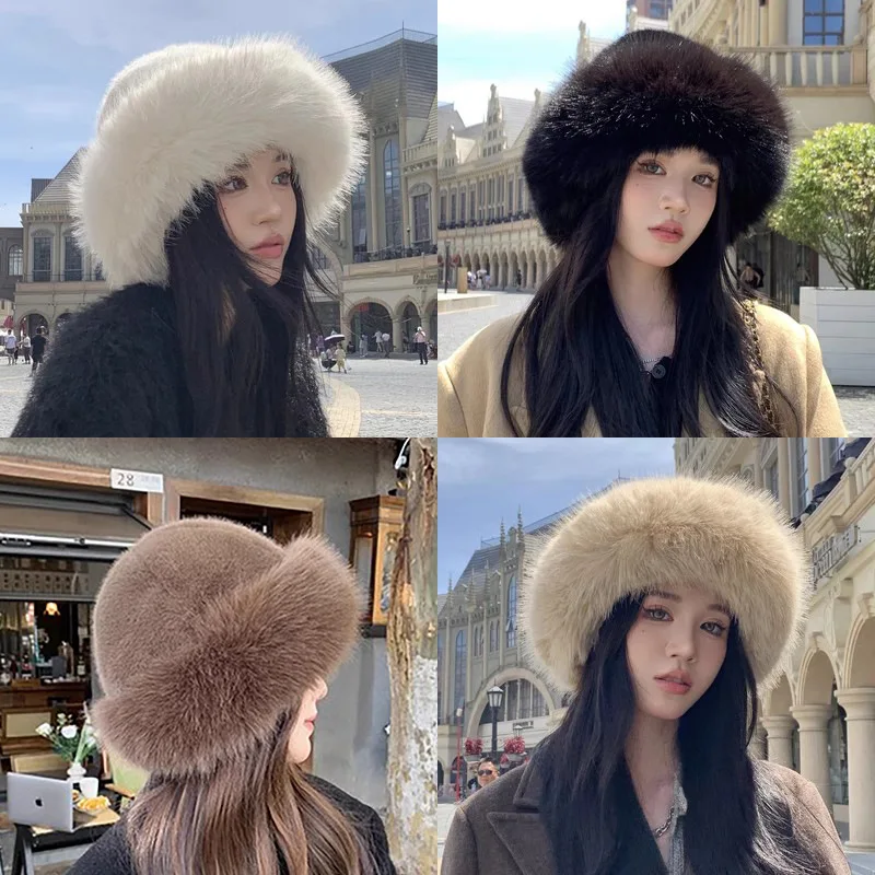 New Style Fashion Hat Women\'s Winter New Thick Warm Imitation Fur Simple Fisherman\'s Hat Imitation Mink Fur Ladies Mongolia Caps