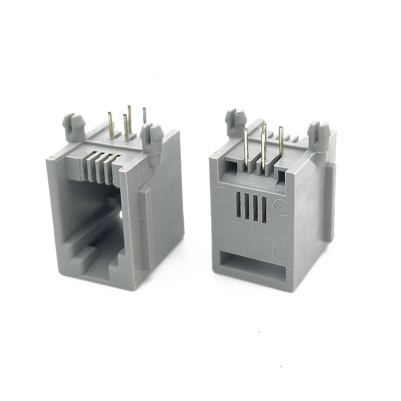 

100PCS Gray 4P4C socket 5521 Thin lug rj9 female socket DIP through port connector for handset handle wire connector