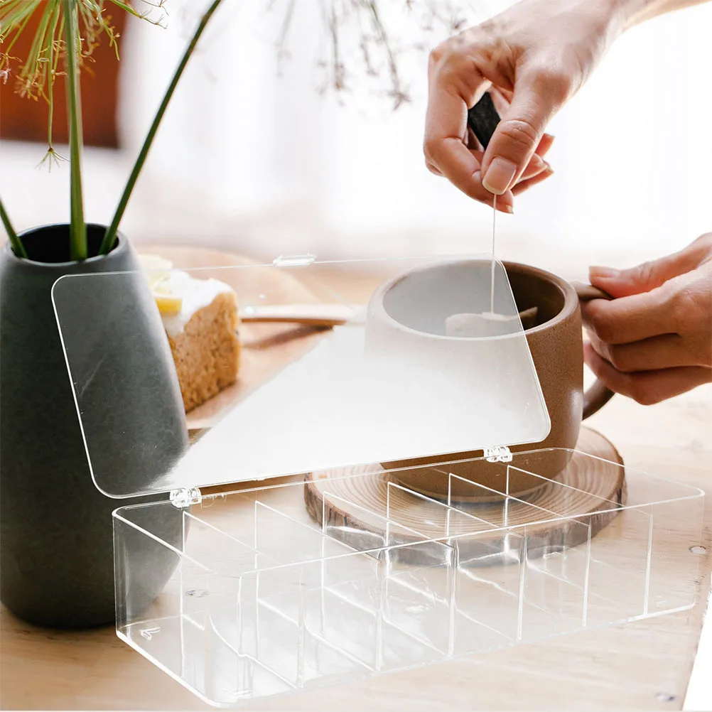 

2Pcs Clear Tea Bag Organizer Stackable Lid Tea Box Organizer Kitchen Pantry Office Storage Box Divider Sugar Packet Holder