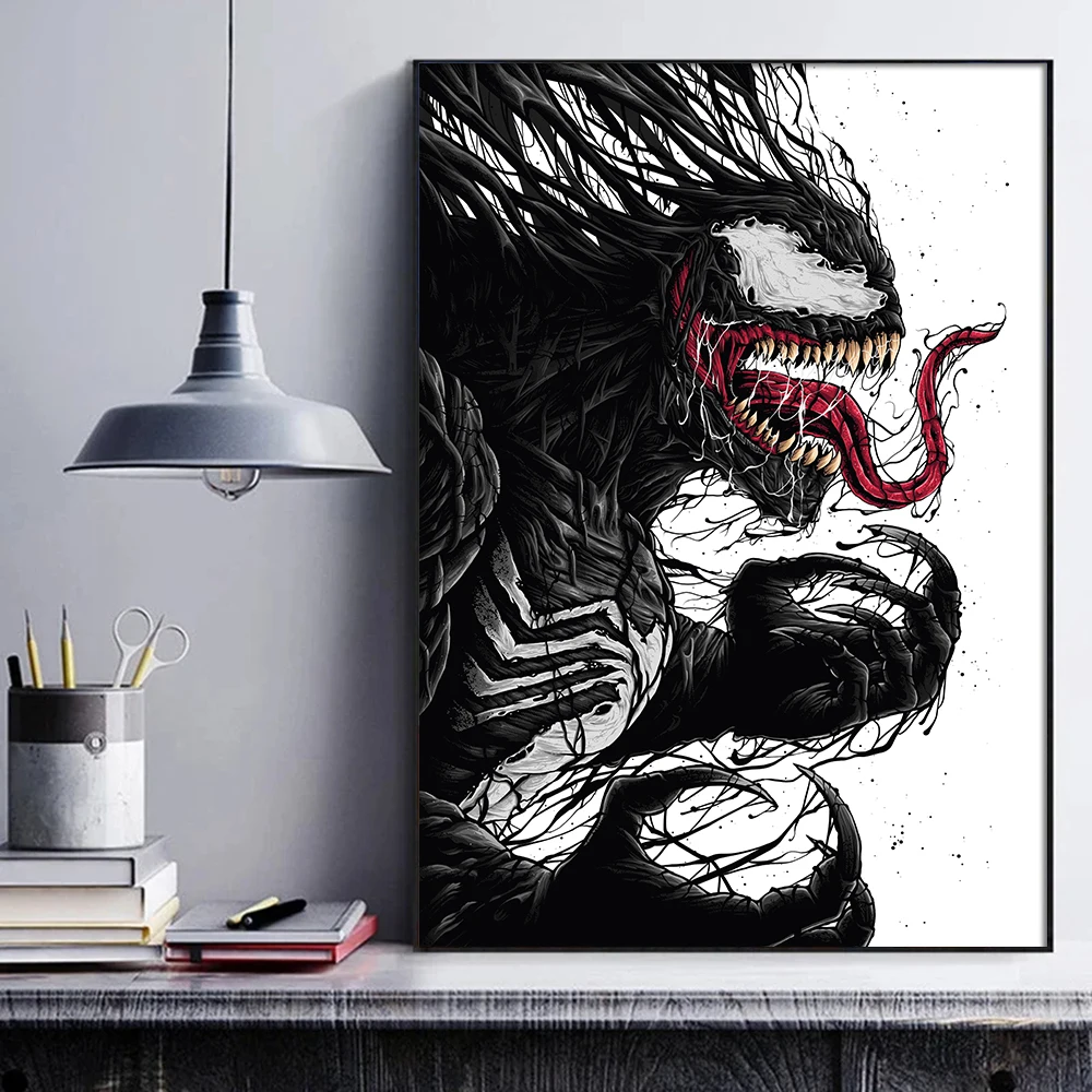 Venom Canvas Poster Print for Home Decor, Disney Wall Art, Spider Man Movies, Antihero Picture for Kids Room, Living Room