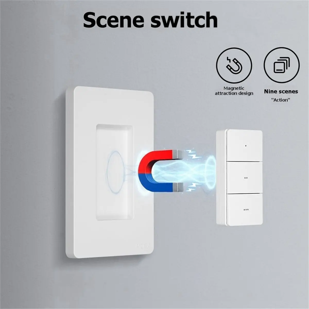 

ABFS Tuya Zigbee Smart Wireless Scene Switch 3 Gang 9 Scenarios Linkage Magnetic Design Handheld Push Button Control US