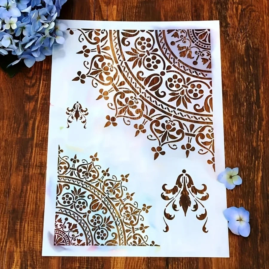 استنسل ماندالا PET - قالب فني هندسي قابل لإعادة الاستخدام لطلاء الحائط والحرف اليدوية