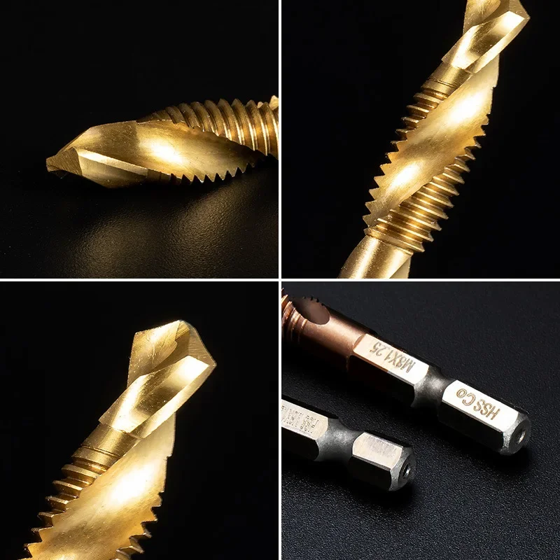 Titanium Plated Hex Shank HSS Screw Thread Metric Tap Cobalt-Bearing Drill Bits Screw Compound M3 M4 M5 M6 M8 M10Mechanical Part