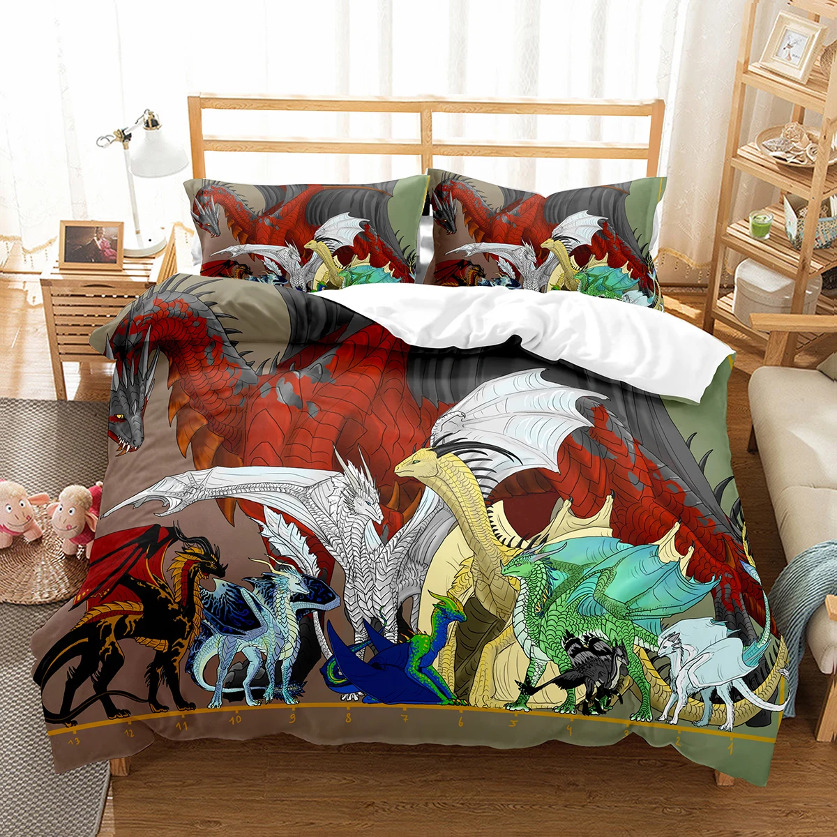 Cartoon Dragon King Queen Duvet Cover Kids Boys Animal Bedding Set Lovely Magical Creature Quilt Cover Polyester Comforter Cover