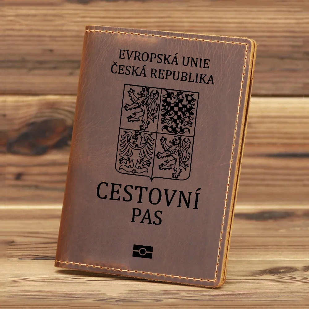 

Leather Czech Republic Passport Cover Cowhide Prague Country Passport Holder Travel Czech Republic Travel Accessories