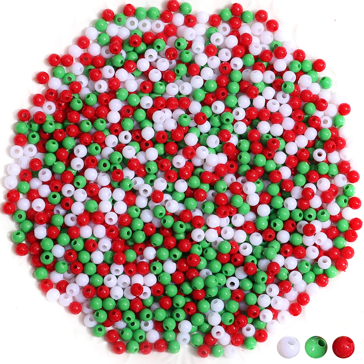 900/1800pcs 4mm Red Green White Mix Color Christmas Series Acrylic Round Bead Jewelry Making DIY Necklace Bracelet Accessories