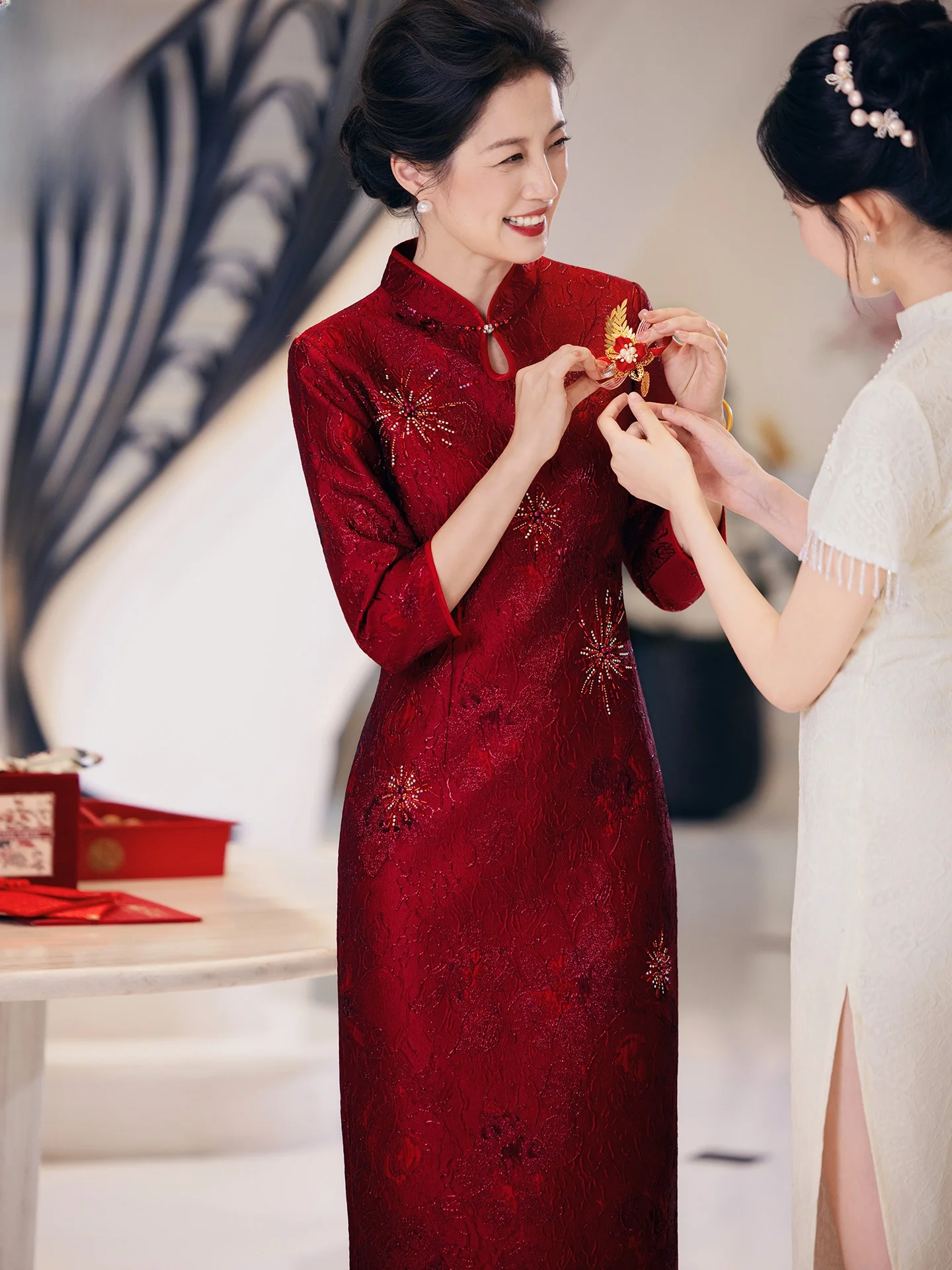 

Ele Chinese Sle Wedding Dr Handmade Embroidered Midi Skirt for Mother of the Bride Autumn Faion Ladies