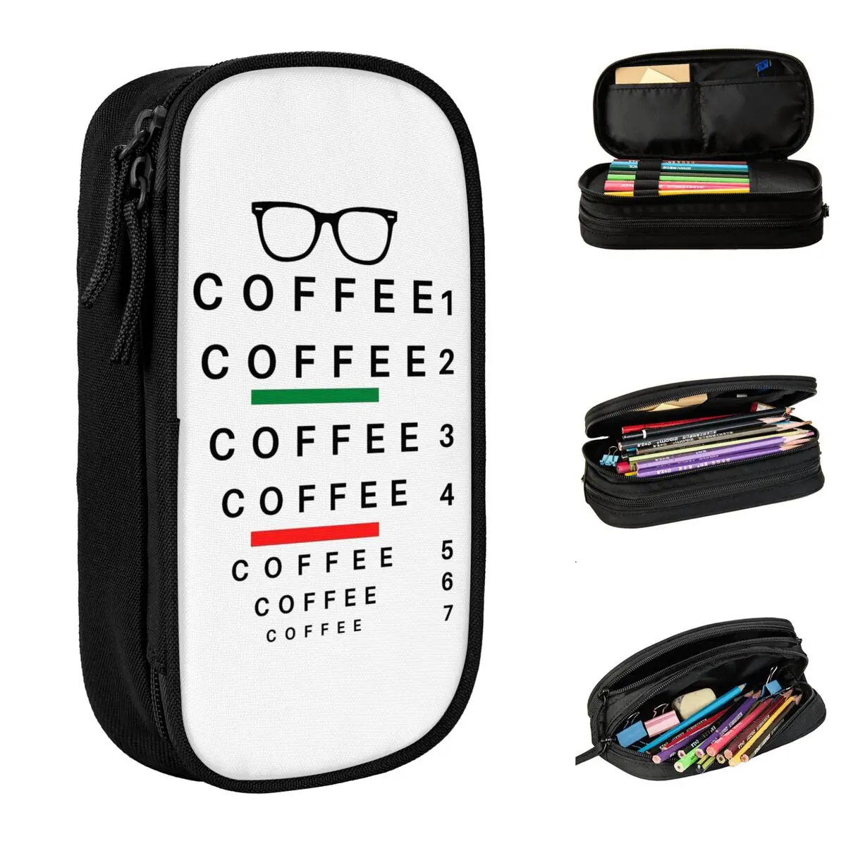 Eye Love Coffee Pencil Case Eye Exam Chart Pencilcases Pen Holder for Student Large Storage Bag Students School Gifts Stationery