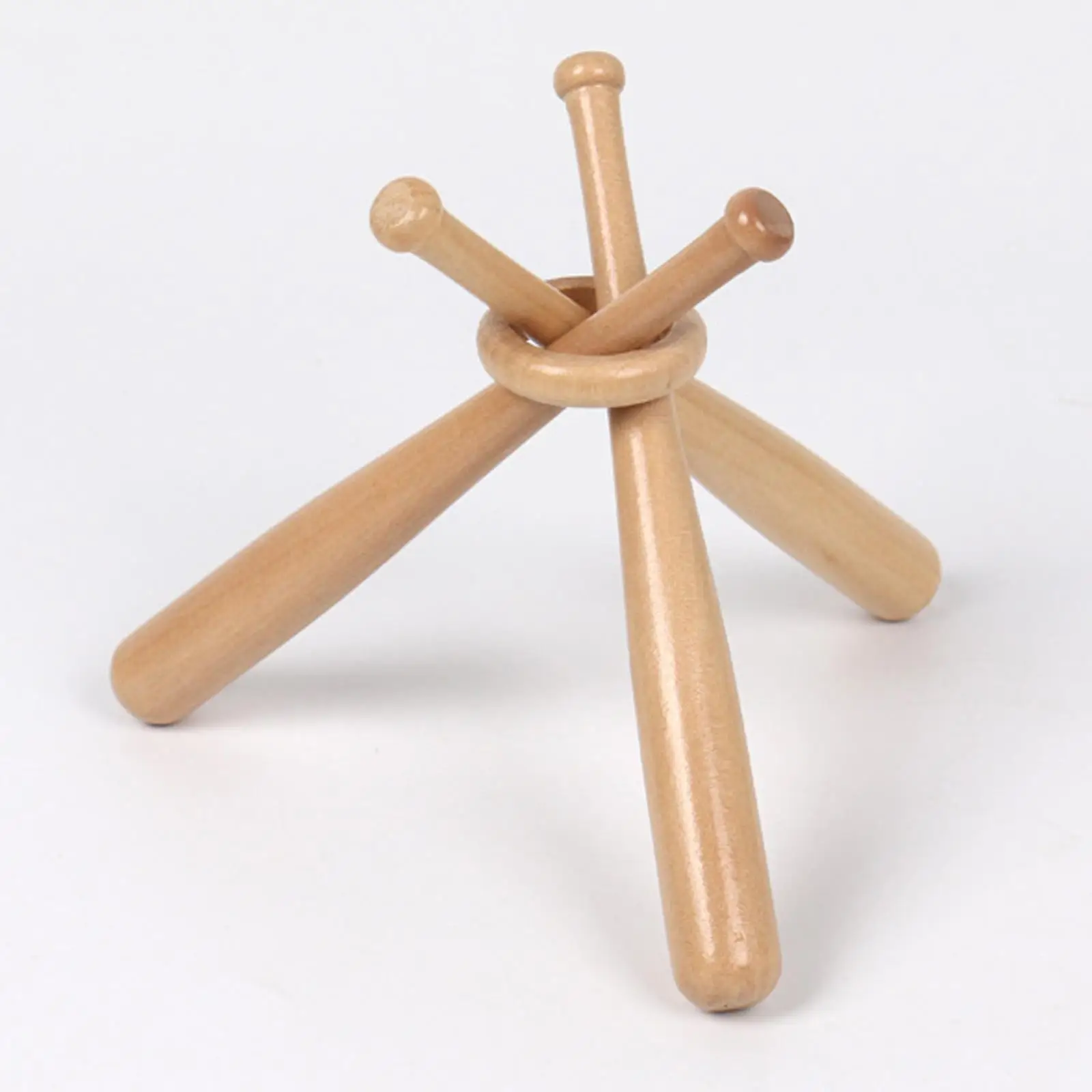 Wooden Mini Baseball Bat Stand and Circles Baseball Holder Tripod Holder for Decor