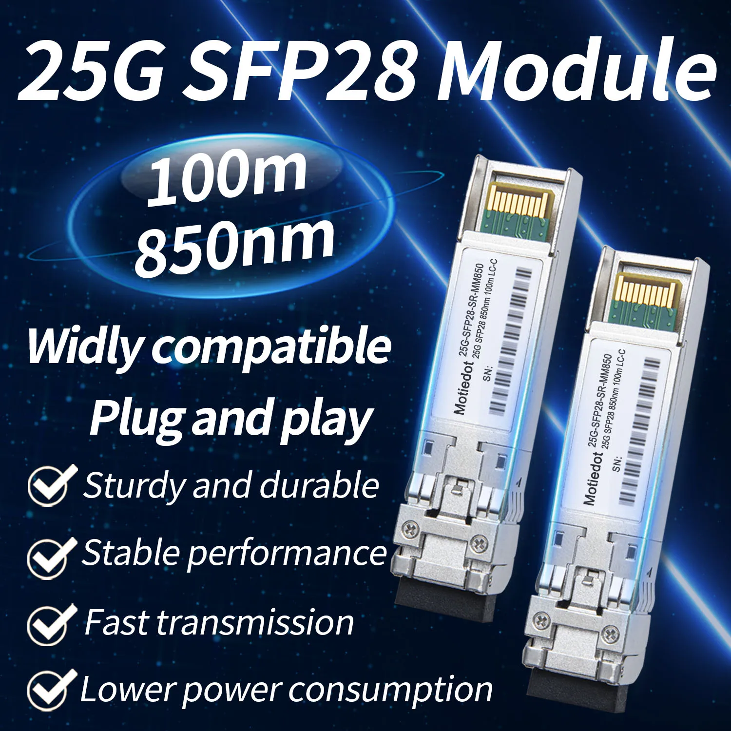 

25Gb 100m SFP28 Module 25 Gigabit Fiber Optical SFP28 Transceiver LC Multi-mode 850nm Duplex for Cisco Mikrotik Ubiquitity, etc