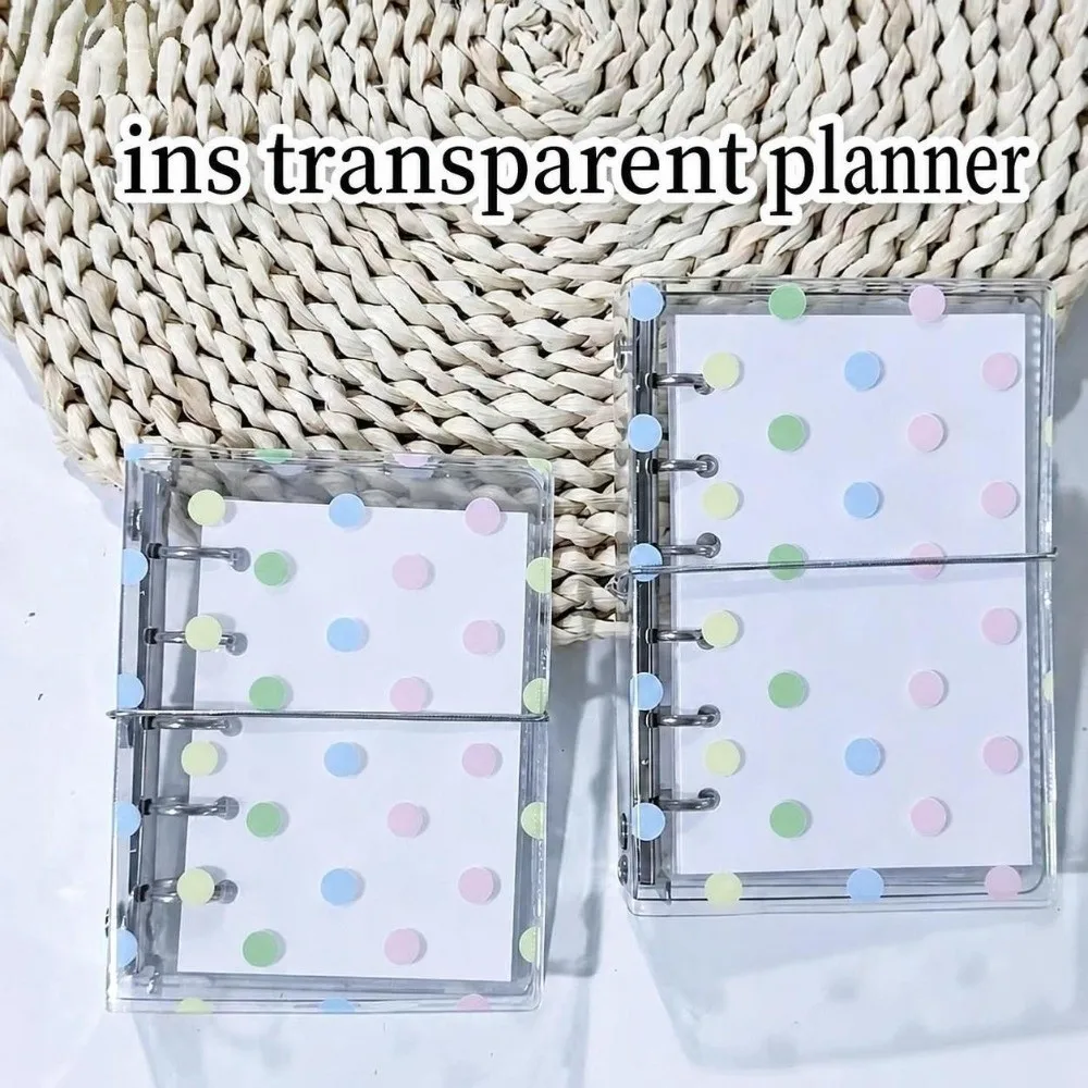 PVC Binder Cover Colorful Polka Dot Print M5/A6/A7 Loose Leaf Shell Strap-on Transparent Hand-book Cover School Office Supplies