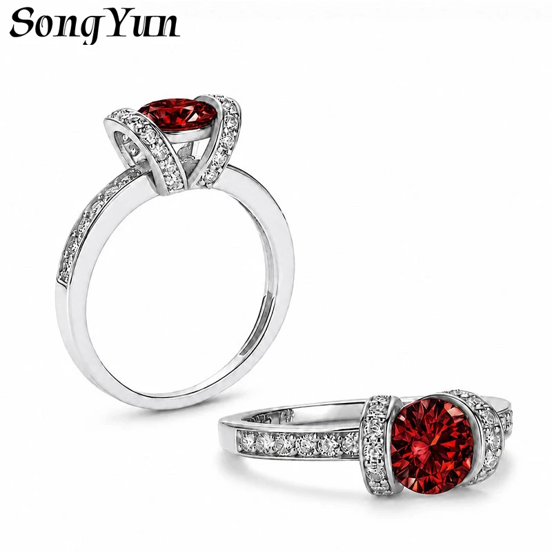 SONGYUN Moissanite Diamond Jewelry Closed Band Double Halo Fancy Color Moissanite Ring S925 Sterling Silver For Women