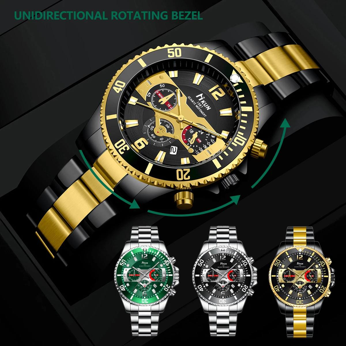 

Деловые часы из нержавеющей стали, 40 мм, классические красные, синие круглые часы для дайвинга, увеличительное стекло, календарь, кварцевые часы montre homme