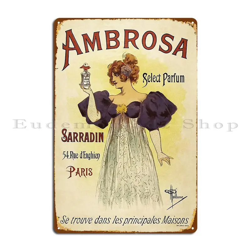 Ambrosa Select Parfum Paris 1900s Vintage Francia Perfume publicidad placa de Metal cartel Mural de pared cartel de estaño