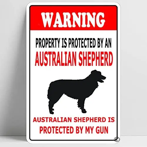 Warning Beware of Australian Shepherd Funny Metal Sign Decoration Farm TIN