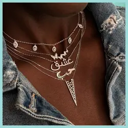 2023 Arabic Letter Cz Pendant Necklace for Women Pave Cubic Zirconia 46cm Gold/Rose Gold/Platinum Plated Color Fashion Jewelry