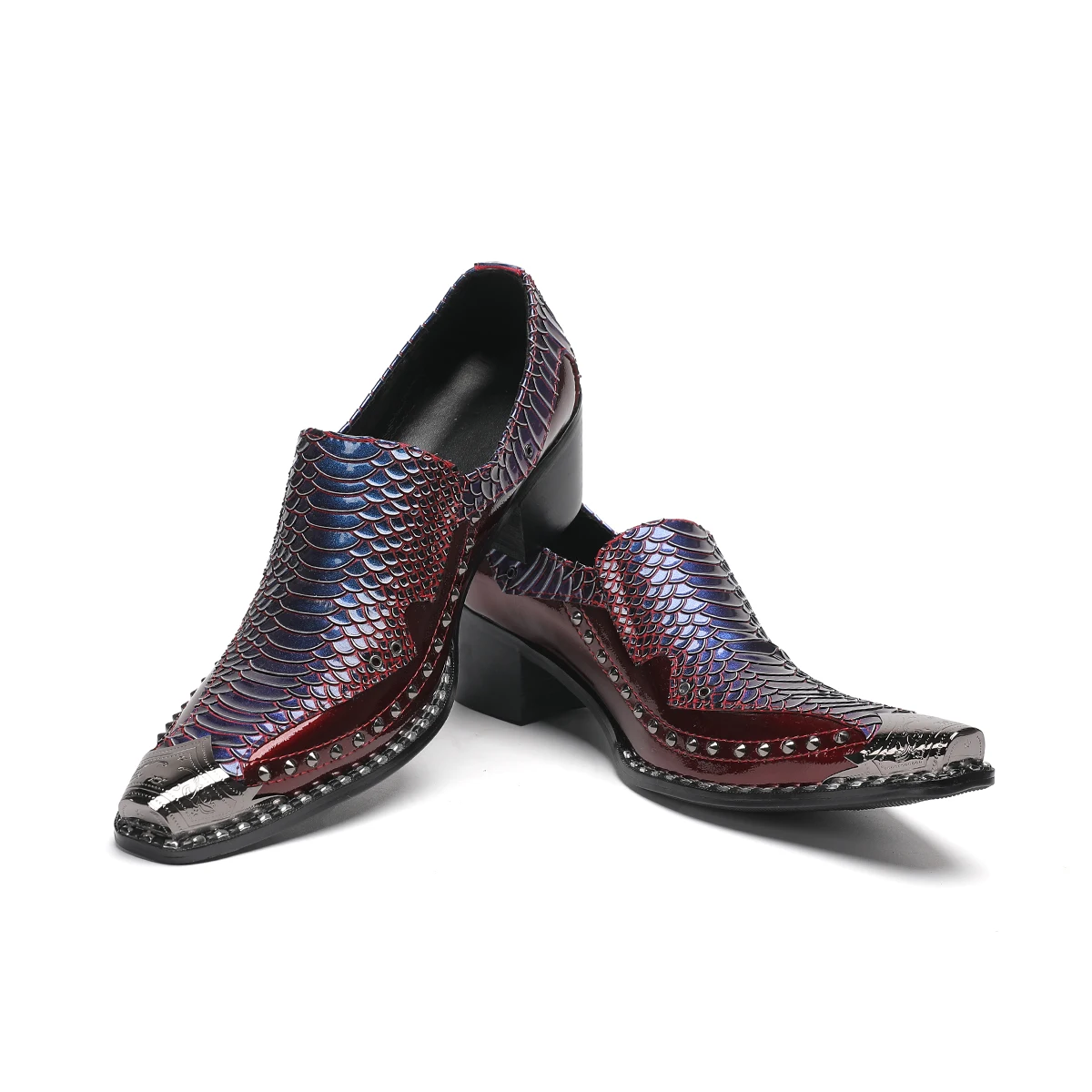 New Fashion Snake Pattern Real Leather Male Shoes Plus Size Man Pointed Toe Rivets Business Dress Shoes Men Party Formal Shoes