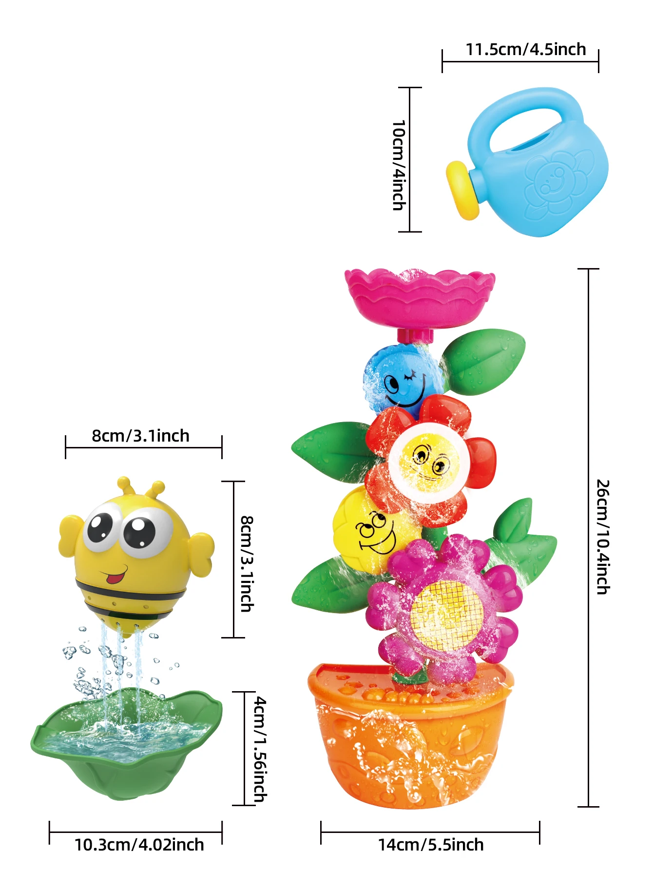 Série de brinquedos de banheiro As abelhas podem armazenar vazamentos de água com um chuveiro As flores viramá