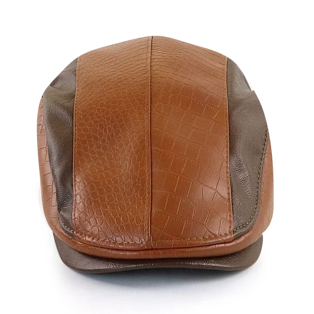 2024 New Winter Mens Hats Crocodile Leather Newsboy Caps Outdoor Gorro Hombre Boinas Golf Hat Fashion Warm Flat Cap For Male