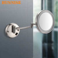 Brushed Nickel Bathroom Mirror Quality Brass Dual Arm Extend Folding Bathroom Mirrors Wall Mounted Magnifying LED Makeup Mirrors