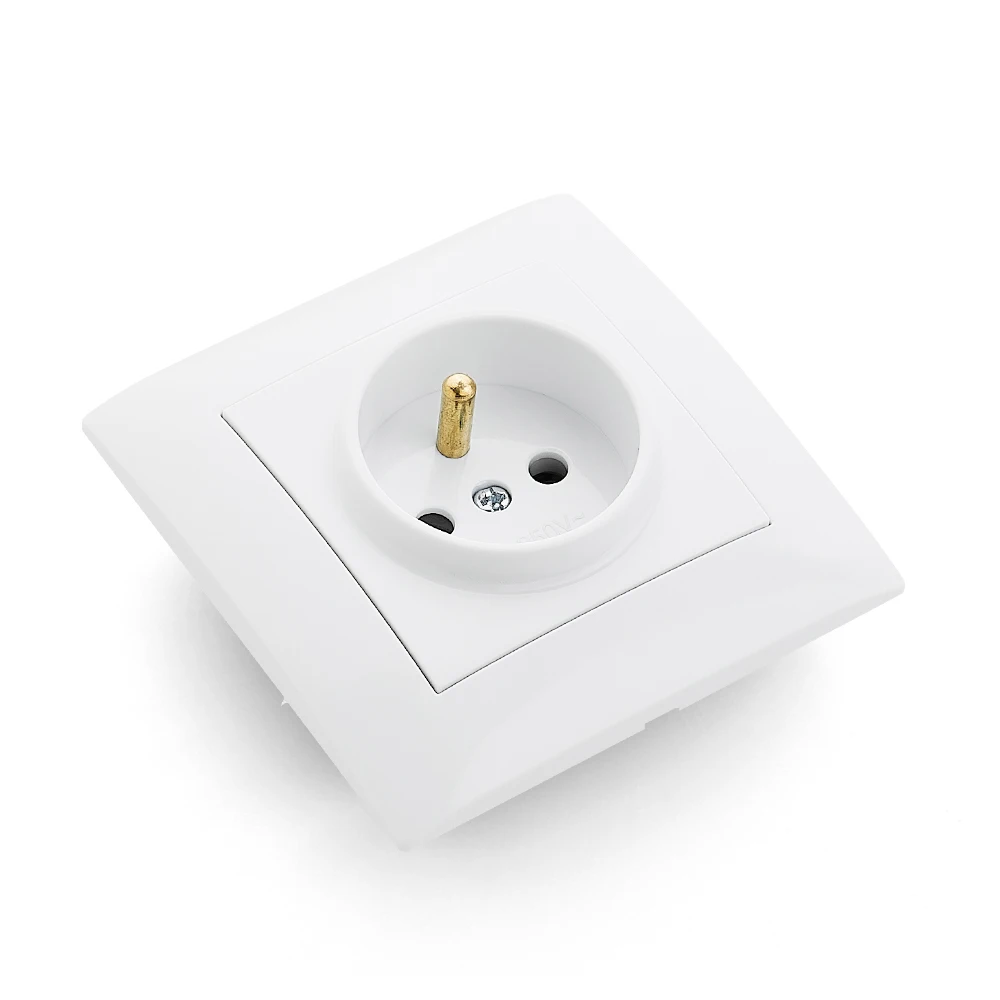 Prises électriques murales en plastique ignifuge blanc, 250V, norme française, avec mise à la terre, prises de courant classiques 250V