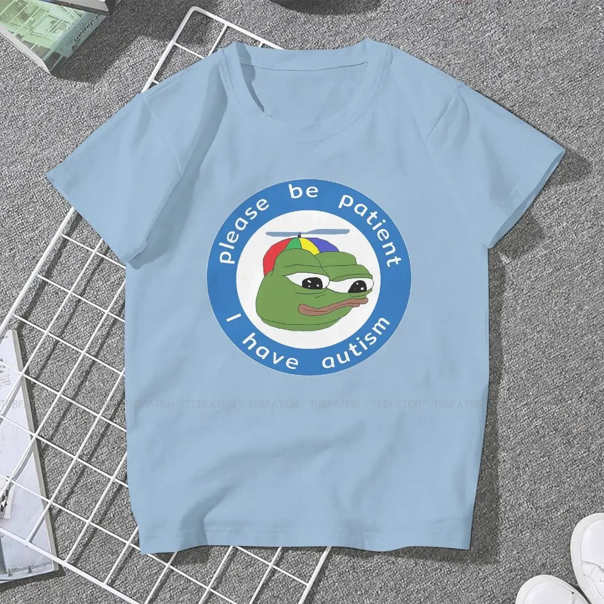 Pe Pe Green Frog  Cotton TShirts Please Be Patient Autism  Print  New Trend Tops  Soft Creative Short Sleeve Vintage Tees