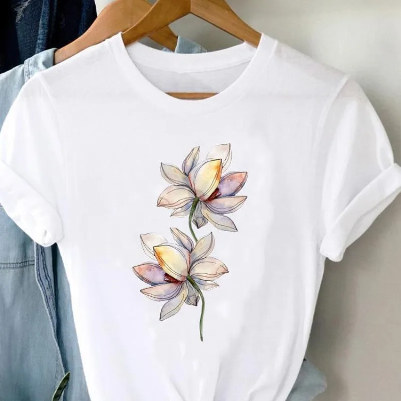 Letter Flower Printing Europe and United States Explosive Clothing Top Short-sleeved T-shirt Oversized T Shirt  Women Clothing