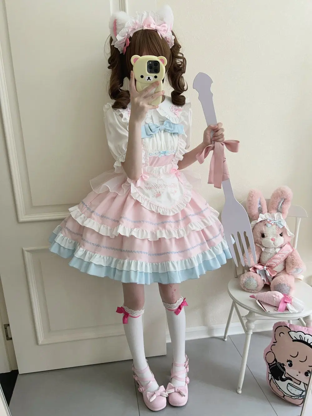 Japanese Sweet Lolita Jsk Dress Women Vintage Cute Apron Ruffles Bow Party Dresses Girls Kawaii Blue Sleeveless Mini Dress