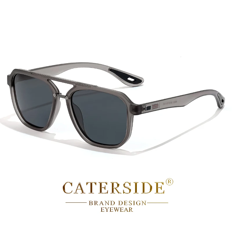 CATERSIDE Neue Polarisierte Sonnenbrille für Herren, Runde Flat-Top-Brille mit Doppelbrücke, TR-Rahmen, Federscharnier, Damen-Sonnenbrille für Sport und Autofahren – Detail 8