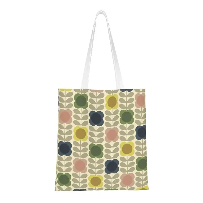 

Orla Kiely Summer Flower Stem Groceries Shopping Bags Custom Print Canvas Shopper Tote Shoulder Bag Scandinavian Pattern Handbag