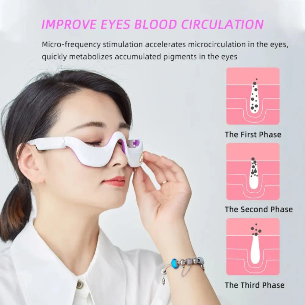 Under-Eye Design EMS Pulse Vibration Eye Massager Vibration Function Micro Current Heated Eye Massager Red Light RF Hot Compress