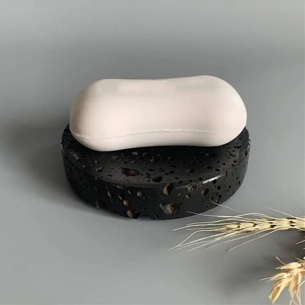 Natural Black Travertine Volcanic Rock Soap Dish Marble Soap Holder for Bathroom Kitchen Hotel
