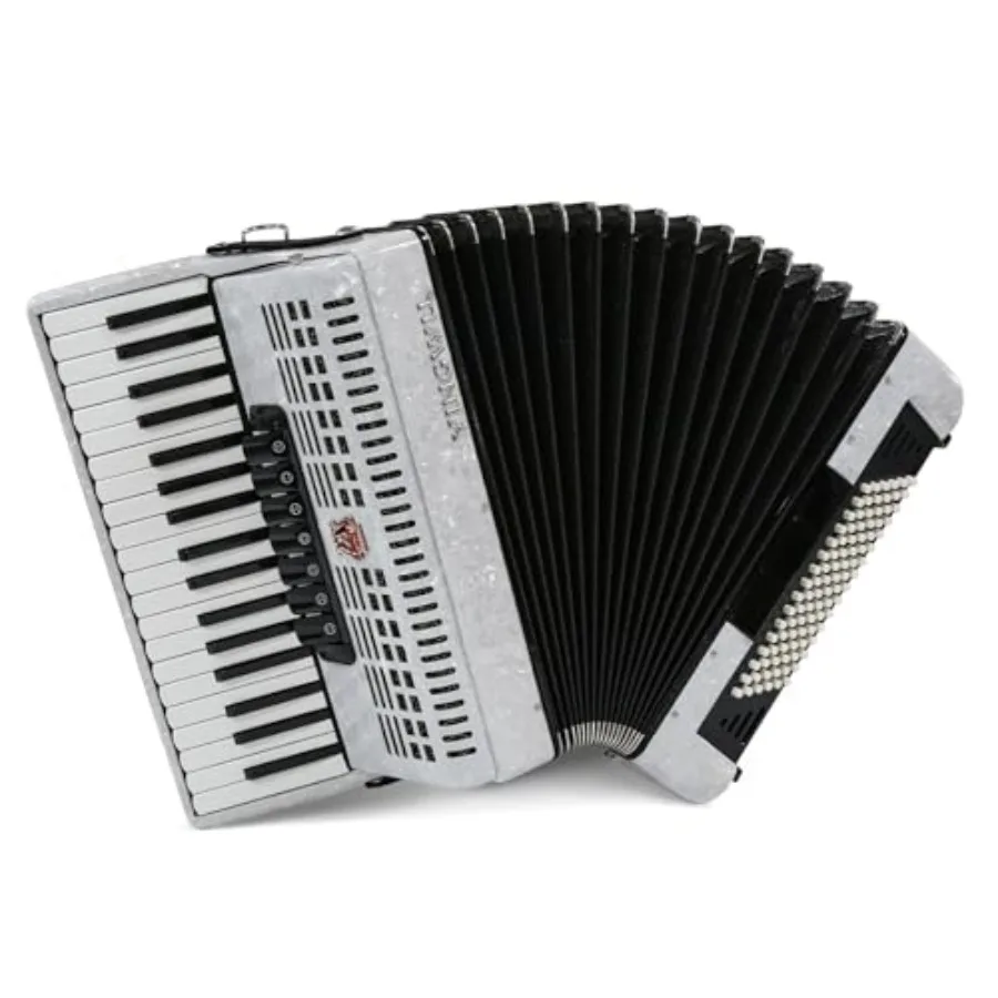 

Accordion 37 Keys 96 Bass Professional Accordion for Beginners and Advanced Players with Backpack and Strap in White with Light
