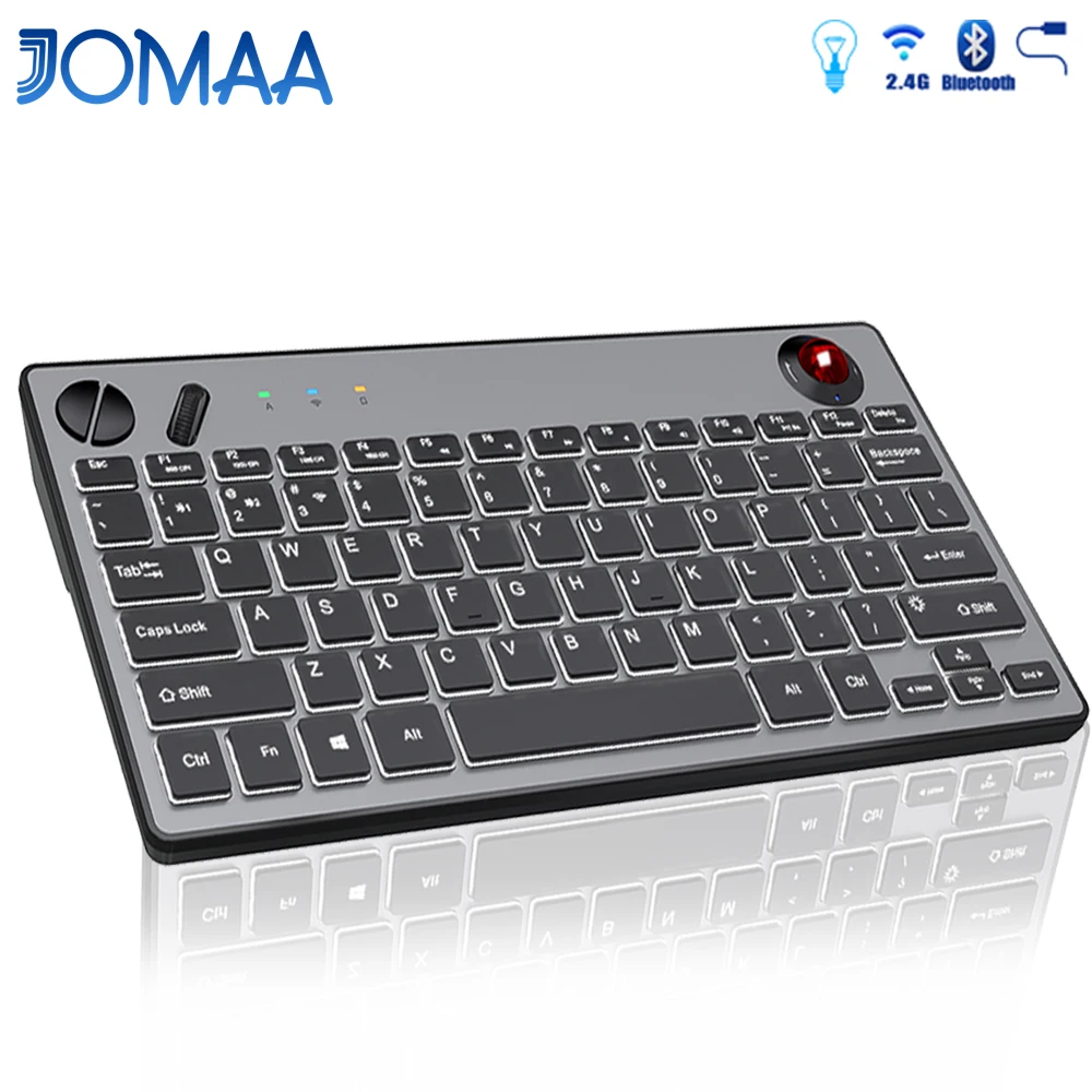 Jomaa Bluetooth Trackabll Keyboard for Desktop Laptop iPad Rechargeable USB Wilreess Backlit Keyboard with Trackball Air Mouse