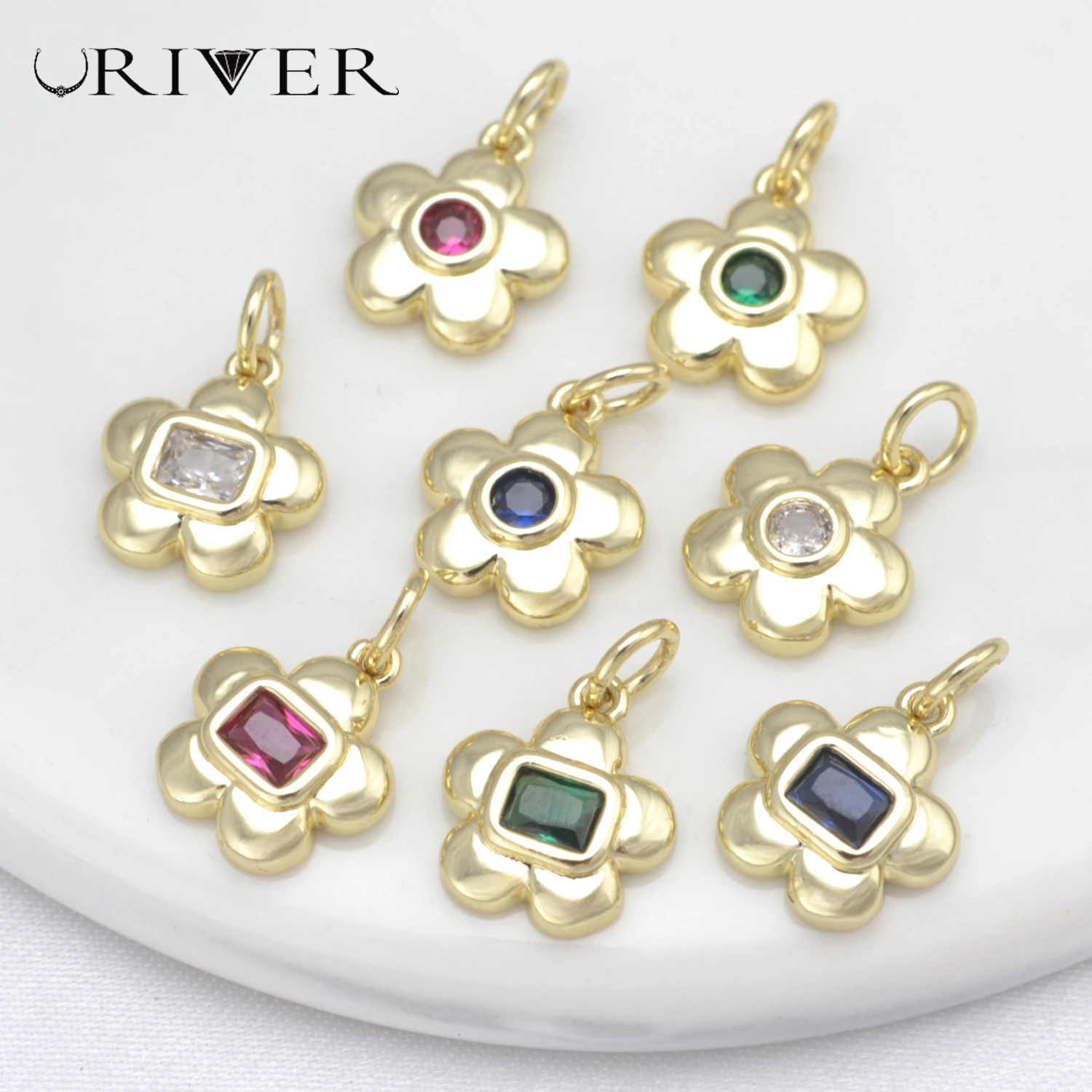 Brass Flower Pendant for DIY Jewelry Materials Gold Color Flower Charm Inlaid Rhinestone Zircon Handmade Accessories Trinkets