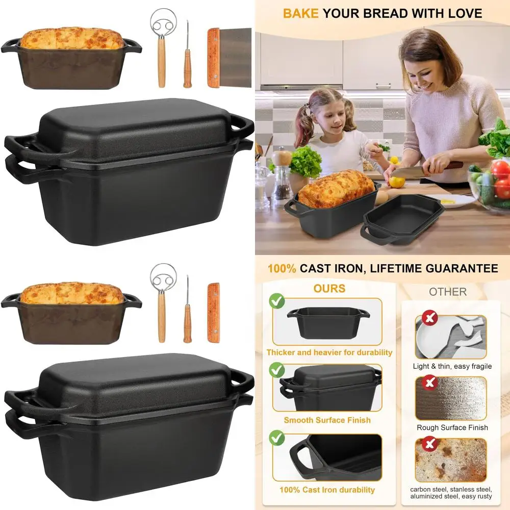 

Овальная чугунная сковорода-казан с крышкой, 3,6 кварты, идеально подходит для выпечки хлеба на закваске