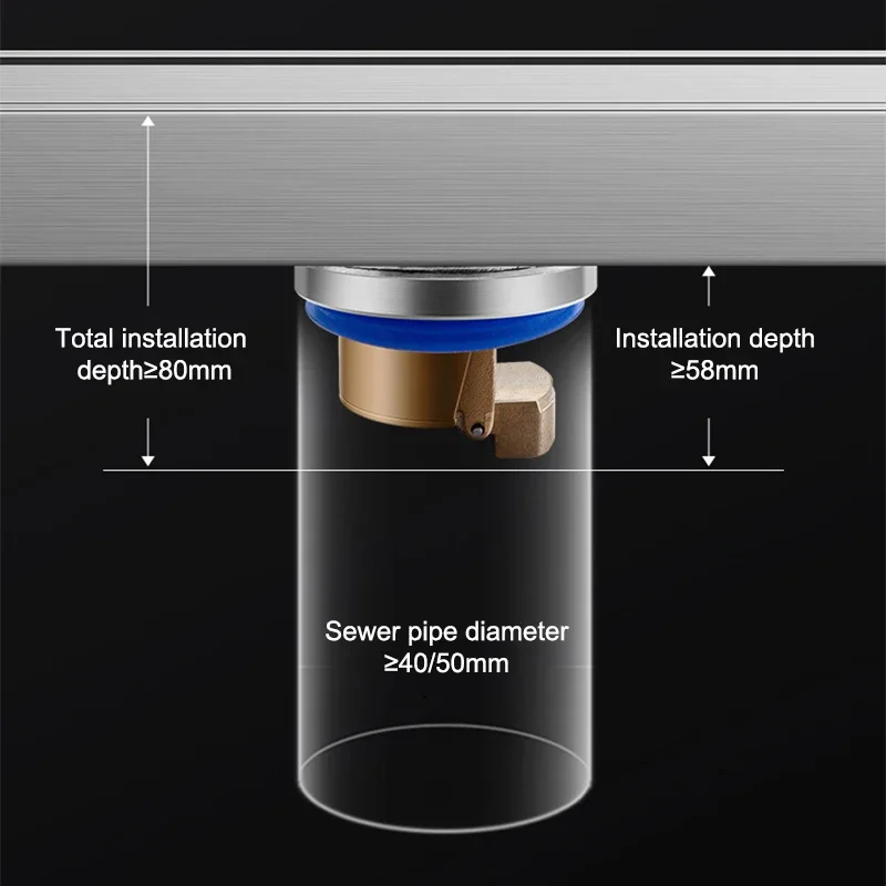 Imagem -06 - Núcleo de Bronze Invisível do Dreno do Assoalho para o Banheiro Núcleo do Dreno do Anti-odor Drenagem Waste do Filtro Chuveiro 55 mm Largos 20100cm