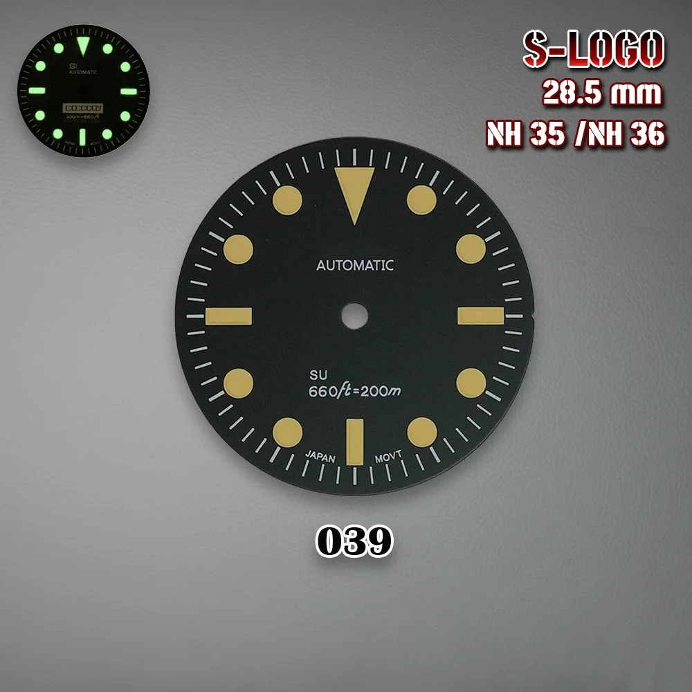 28.5 مللي متر SUB Dial S Dial Skx007 Fit 3/3.8/4.2 الساعة تاج أخضر مضيء ساعات اكسسوارات ل NH35/NH36 الحركة التلقائية