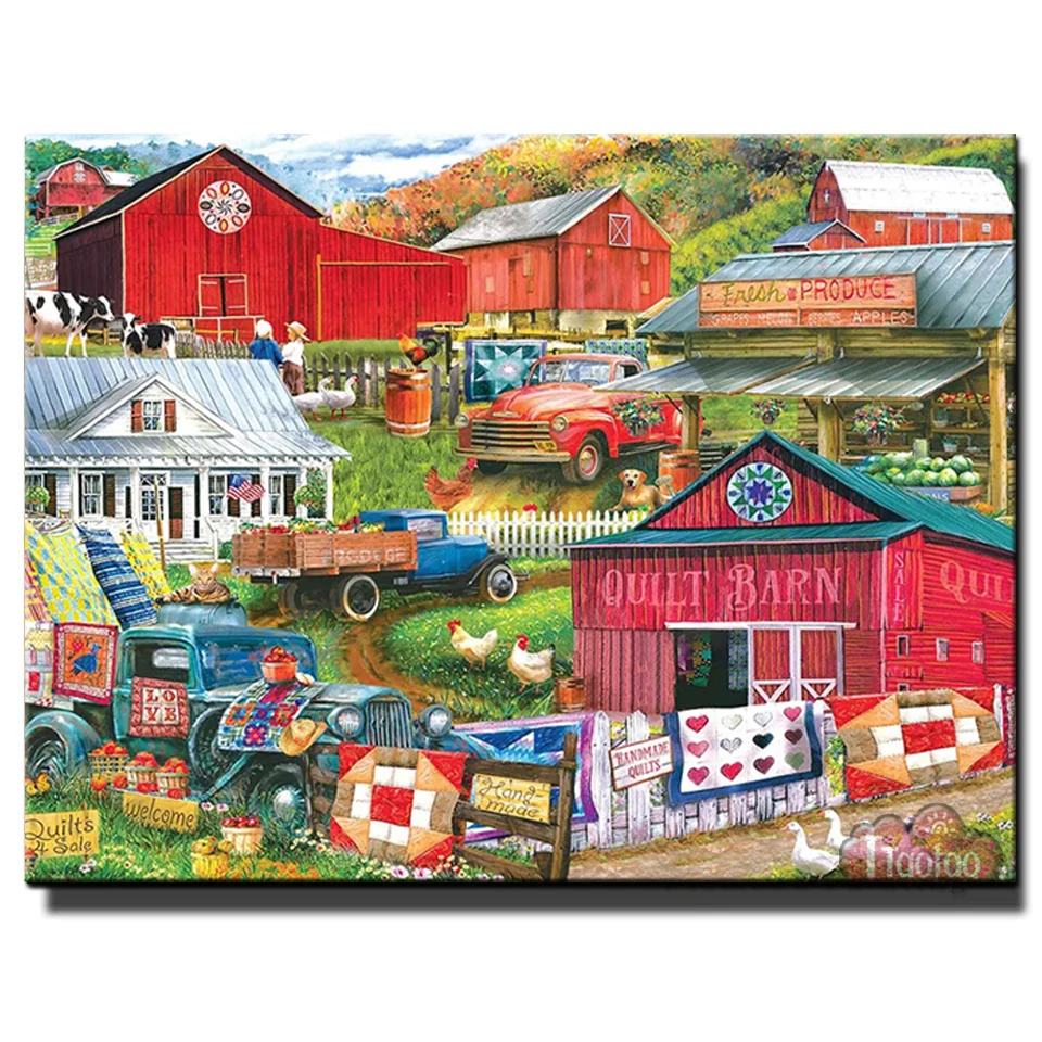 Farm Truck Animal Poultry Full Square Round Mosaic Diamond Painting 5D DIY Chicken Cow House Landscape Rhinestone Cross Stitch