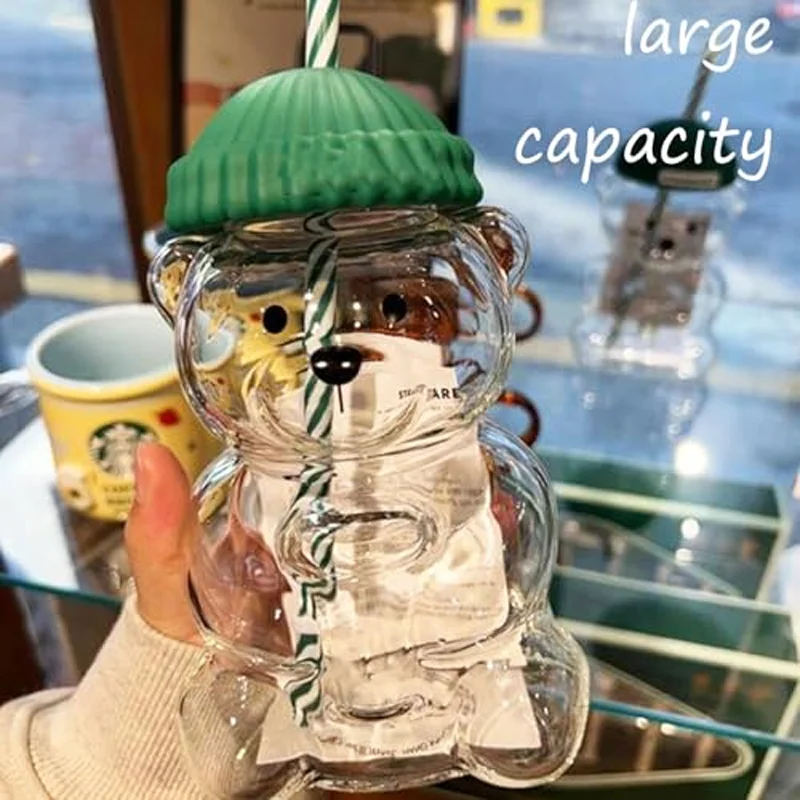 Edition Little Bear Cold Drink Cup Cartoon Anime Glass Cup Portable Creative Design Cup Coffee Cup Bear Cup