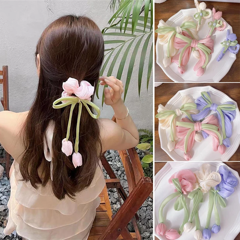 3 Pcs/set Ladies' Tulip Hair Accessories,elegant Tulip Hairband Duckbill Clip Shark Clip Set, Handmade Fabric Headdress