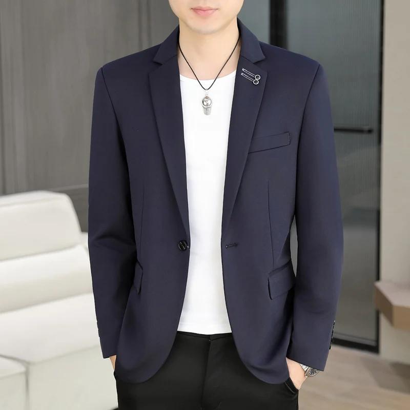 

2025 Autumn Classic Versatile Suit Jacket Men Solid Color Casual Blazers Korean Slim Fit Business Social Wedding Formal Jackets