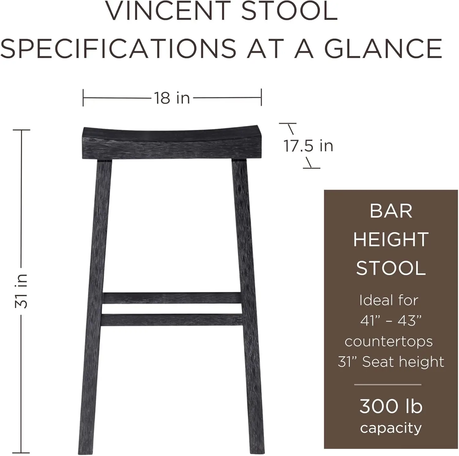 Vincent 31 Inch Tall Bar Height Backless Rectangular  Barstool In Antiqued Black Finish With Rustic Wood Top Seat, Set Of 3