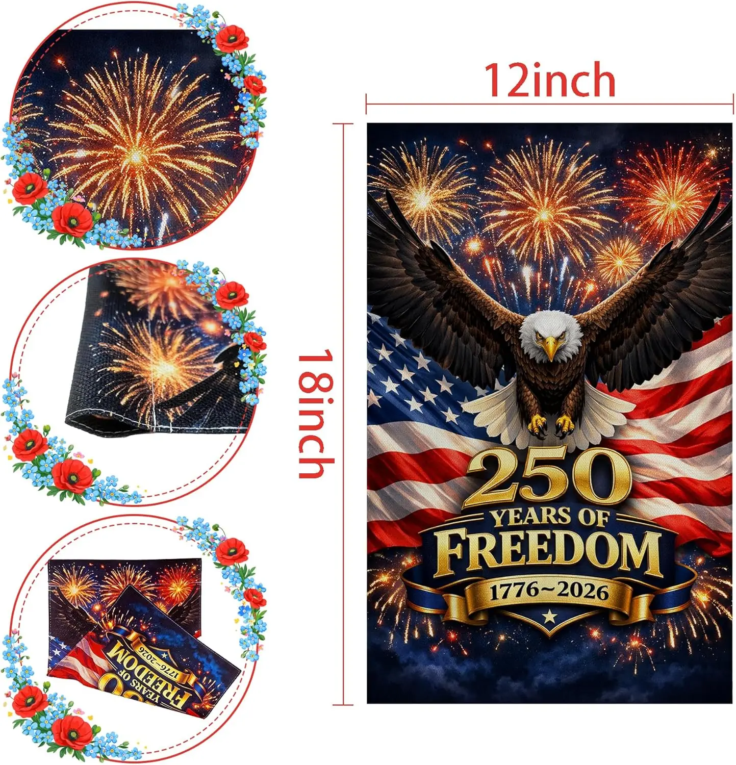 4th of July Decorations - 250 Anniversary USA Garden Flag | Fourth of July Double Sided Patriotic Banner for Yard, Porch, Pa IIC