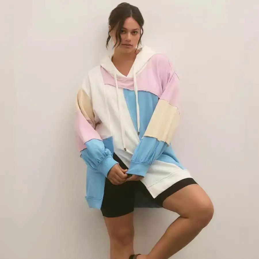 

Ретро-худи сине-розового цвета, свободный крой, ленивый стиль, свитшот с длинными рукавами, осенний, модный, повседневный, удобный мужской топ